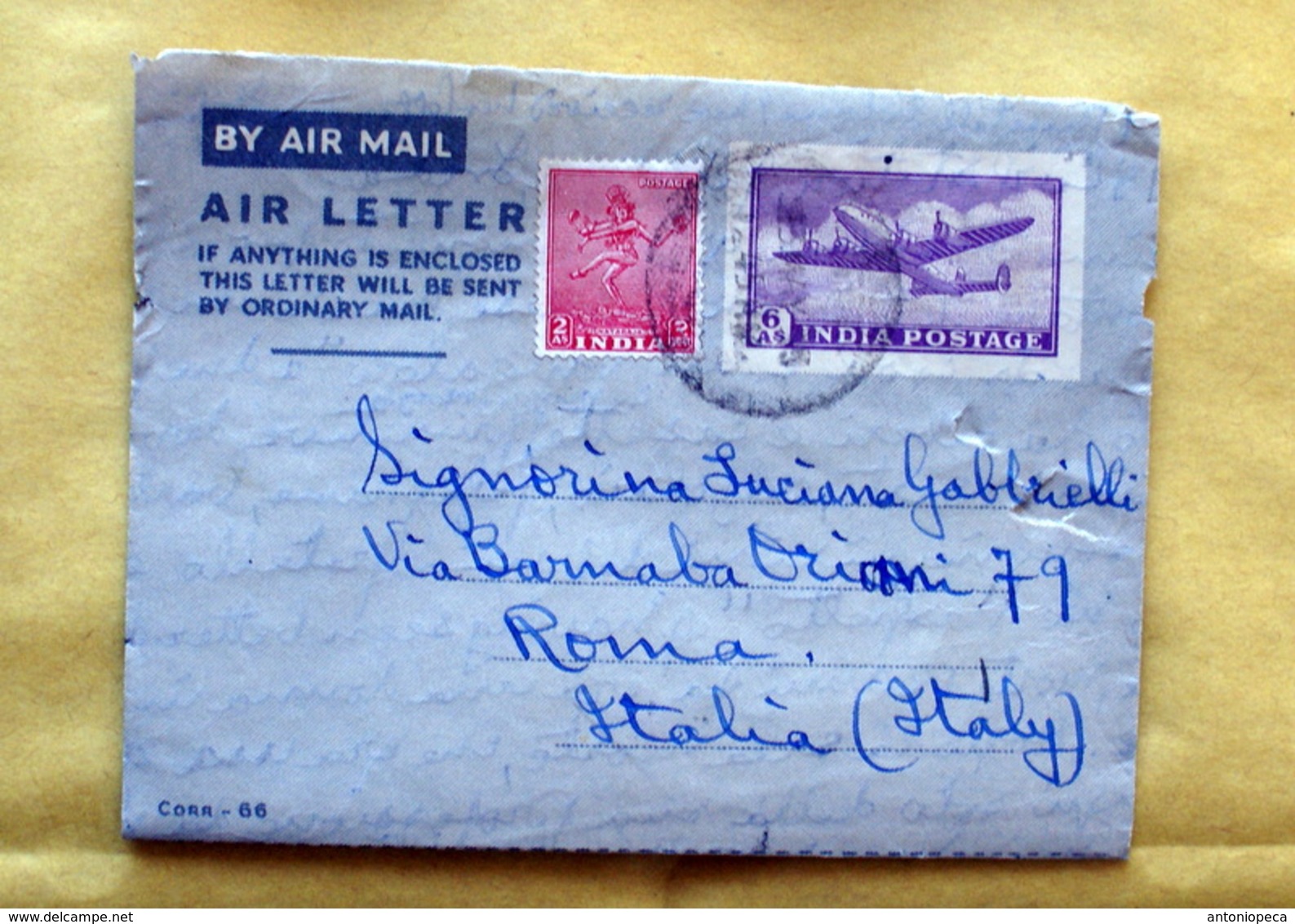 INDIA 1953 AEROGRAMMA + 1 VALORE VIAGGIATO - Storia Postale