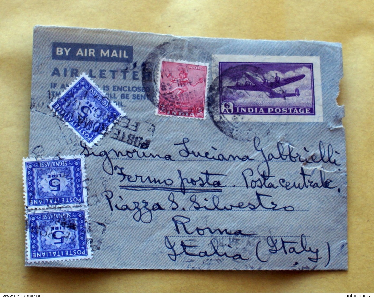 INDIA 1953 AEROGRAMMA + 1 VALORE E TRE SEGNATASSE VIAGGIATO - Storia Postale