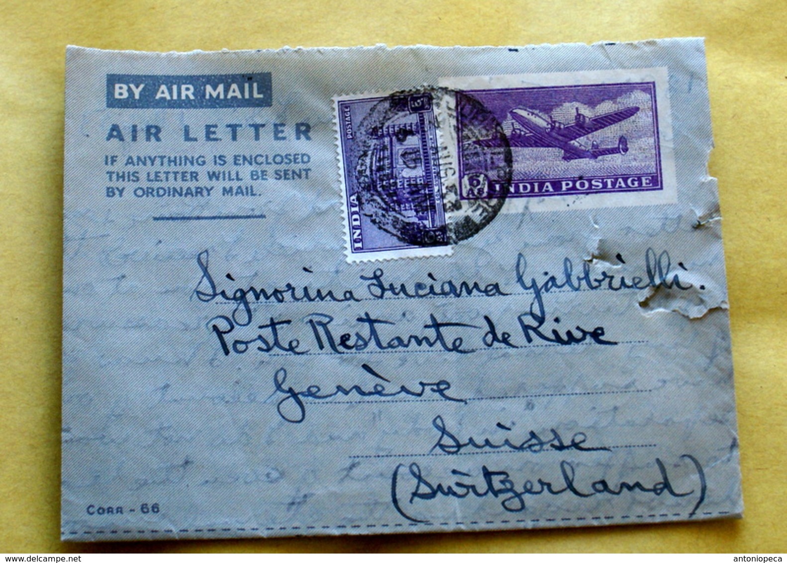 INDIA 1953 DUE AEROGRAMMI + 1 VALORE  VIAGGIATI - Storia Postale