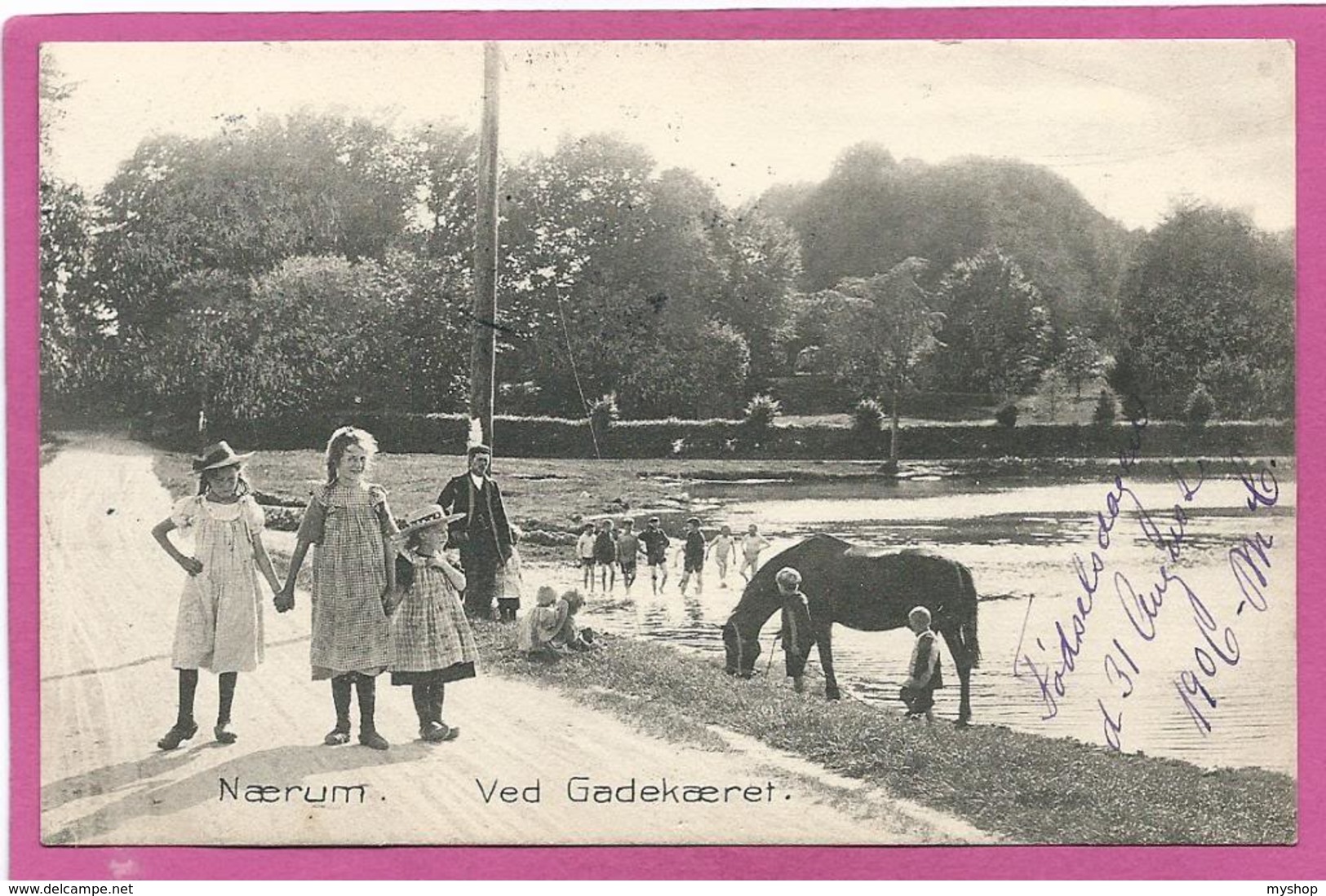 DK165,  * NAERUM Ved GADEKÆRET * BATHING CHILDREN  With HORSE  * SENT 1906 - Danimarca