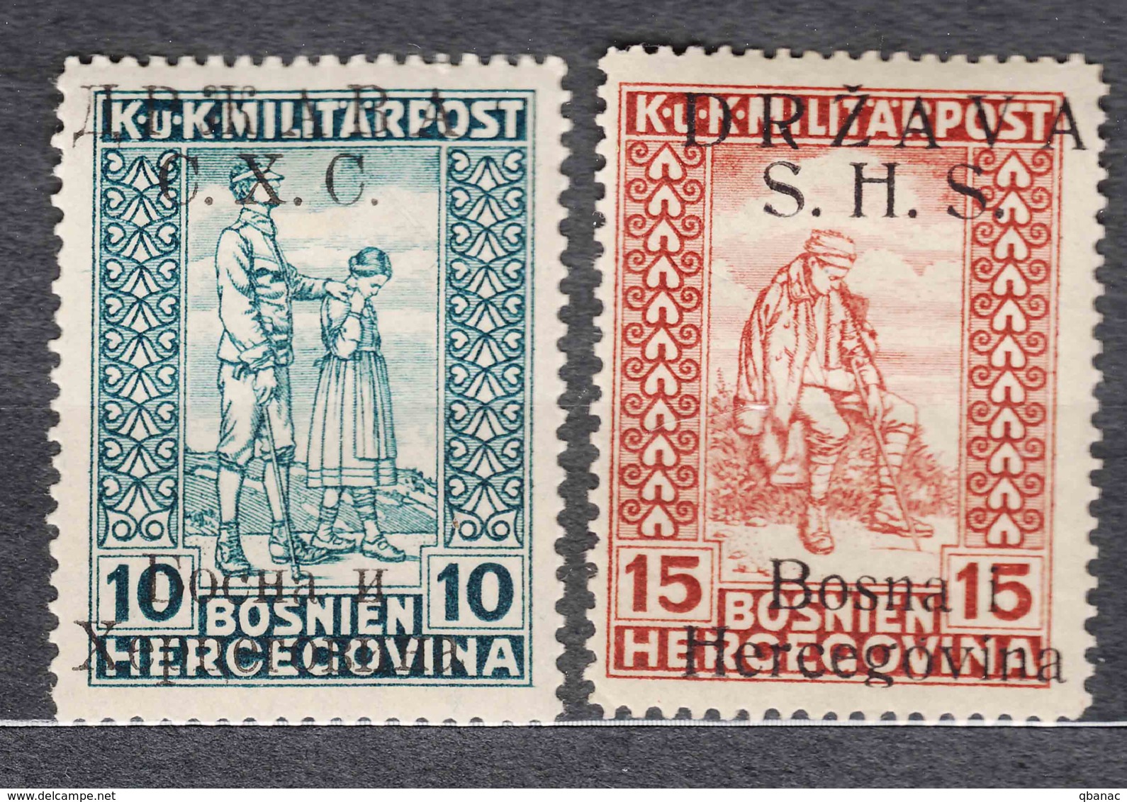Yugoslavia Kingdom SHS, Issues For Bosnia 1918 Mi#19 II And 20 I Mint Hinged - Ongebruikt