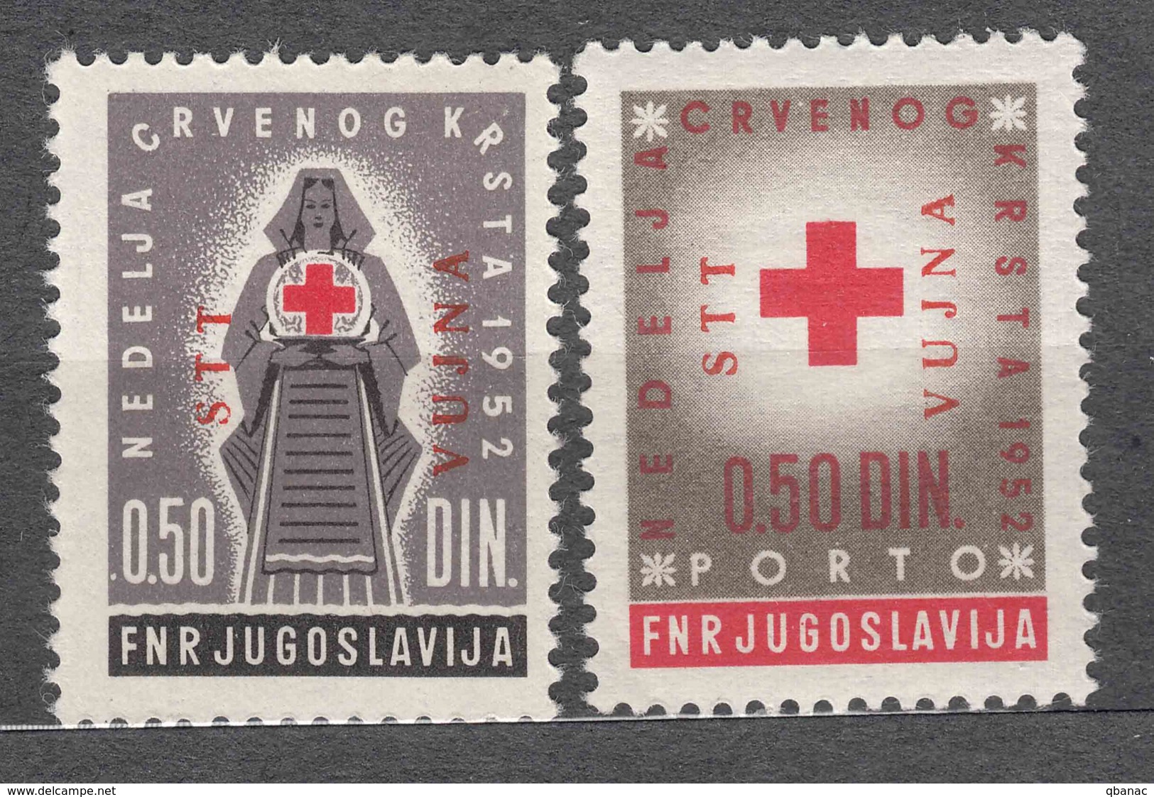 Italy Yugoslavia Trieste Zone B, Red Cross Porto 1952 Mi#4, Sassone#65-66 Mint Never Hinged - Mint/hinged