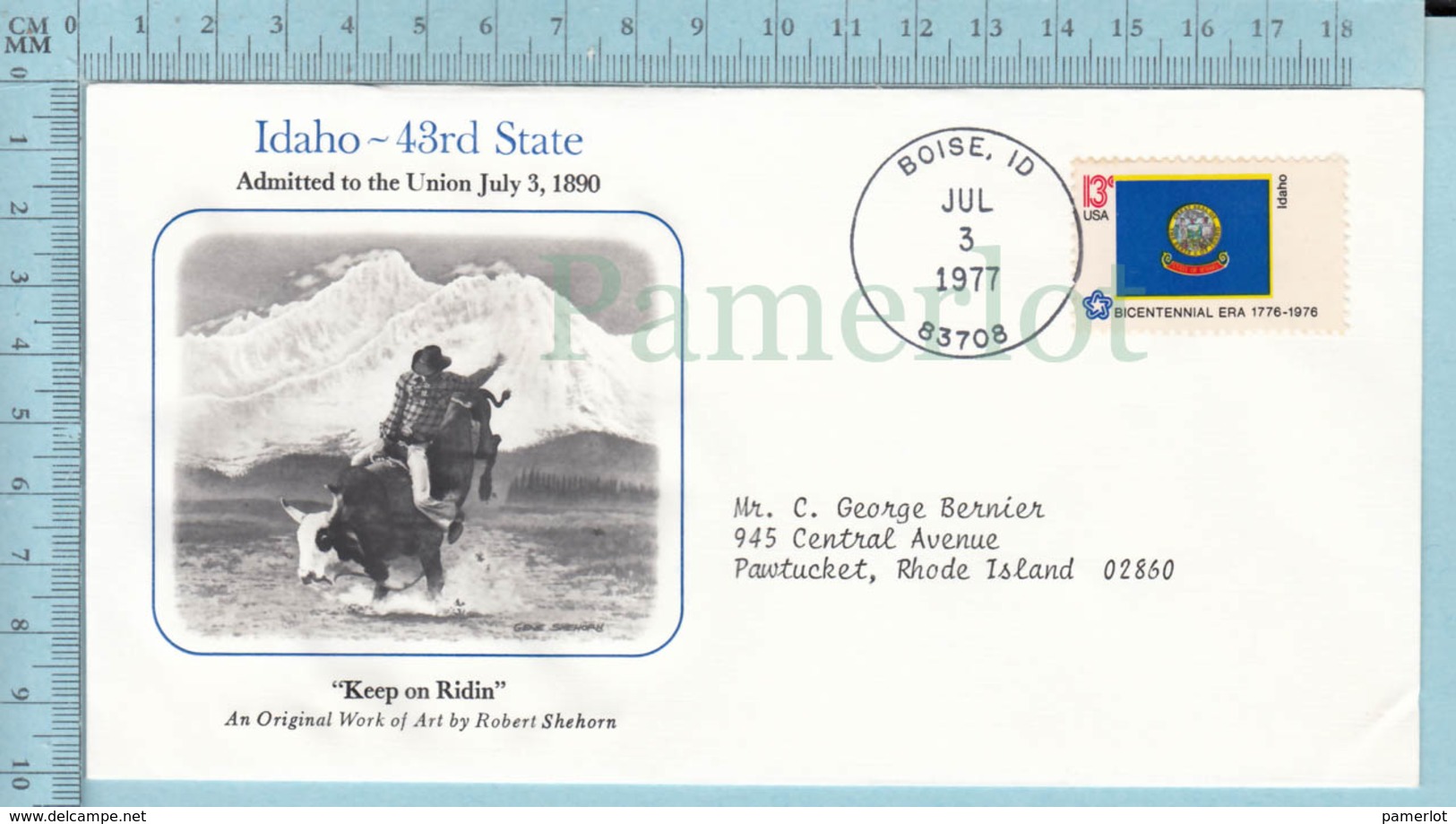 Art Work Envelope Cachet, Enveloppe Artistique, - R. Shehorn , IDAHO Flag, Commemorative, Cover Boise 1977 - Autres & Non Classés