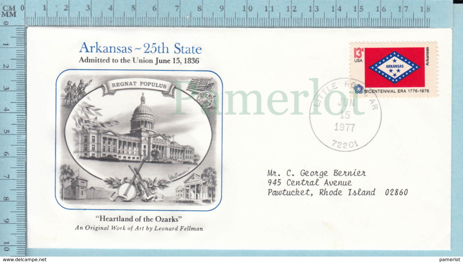 Art Work Envelope Cachet, Enveloppe Artistique, - L. Fellman ,ARKANSAS Flag, Commemorative, Cover Little Rook 1977 - Autres & Non Classés