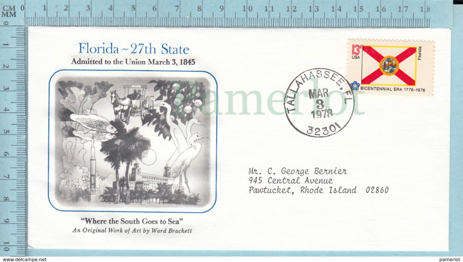 Art Work Envelope Cachet, Enveloppe Artistique, - W. Brackett , FLORIDA Flag, Commemorative, Cover Tallahassee 1978 - Autres & Non Classés