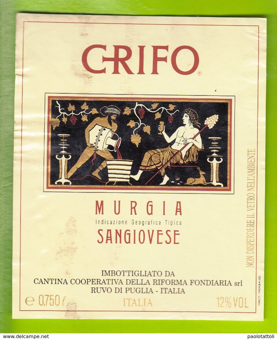 Wine Label, Etichetta Vino- Grifo, Sangiovese. Cantina Riforma Fondiaria Di Ruvo Di Puglia. Italy - Arte