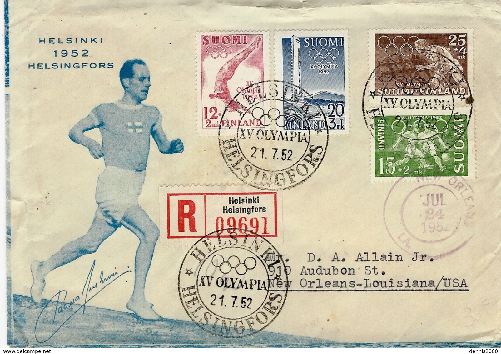 1952 - Illustrated Registered  Envelope  From Helsinki  To U S A - Ete 1952: Helsinki