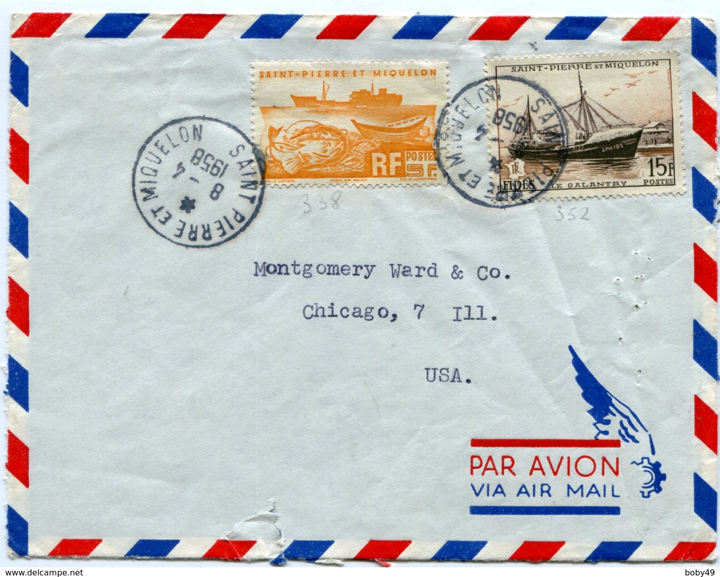 Env. Du 08/04/1958 Pour Les USA Avec N347+ N°361 PAYPAL Not Accept - Lettres & Documents