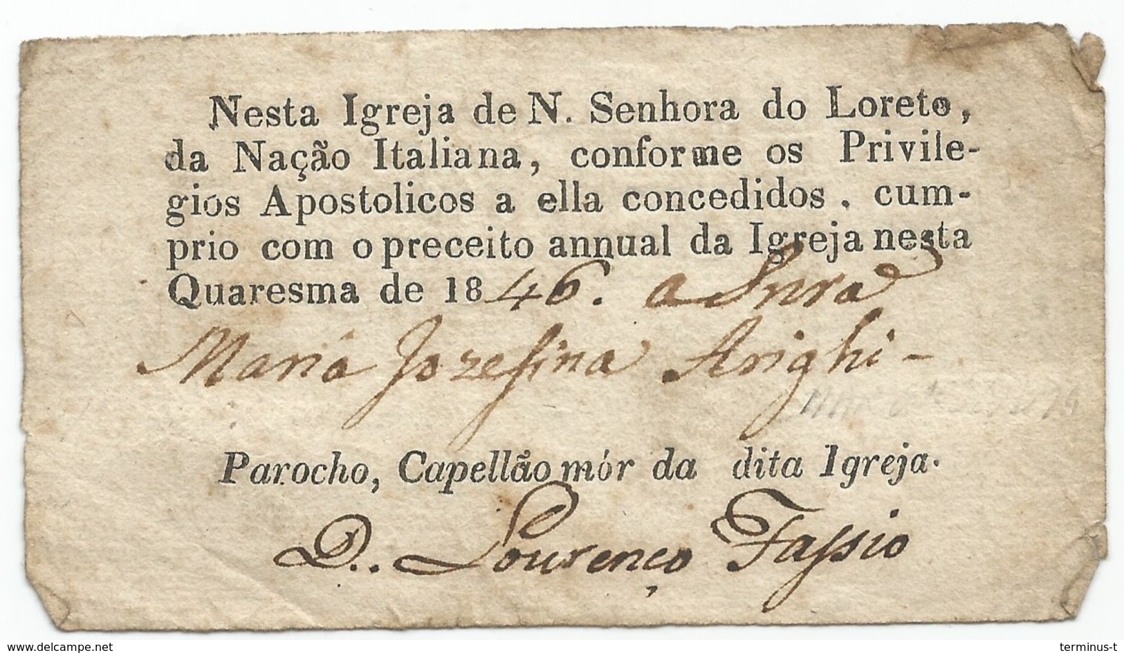 Portugal 1846. Igreja Nesta Quaresma... - Historical Documents