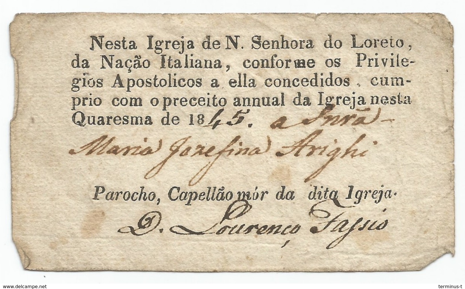 Portugal 1845. Igreja Nesta Quaresma... - Historical Documents