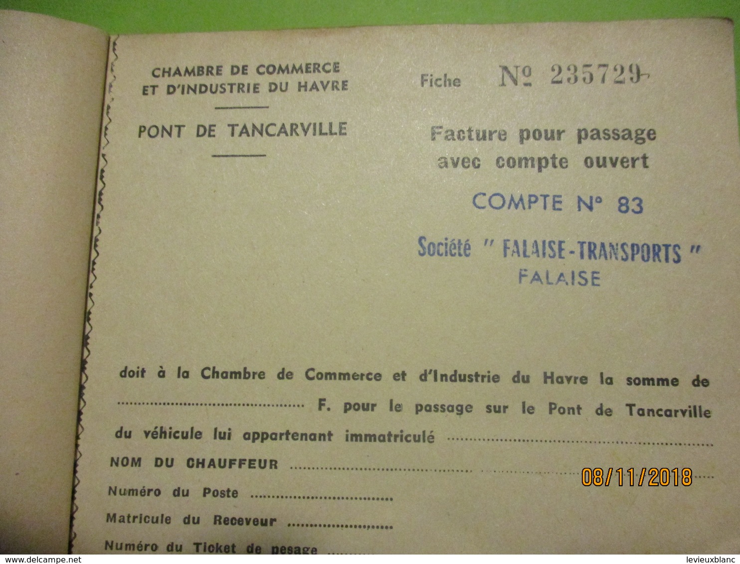 Carnet De Bons De Passage/Pont De TANCARVILLE/ Ch.  Com. Ind. Du Havre/Transports Offredo /Falaise/1971   AC146 - Autres & Non Classés