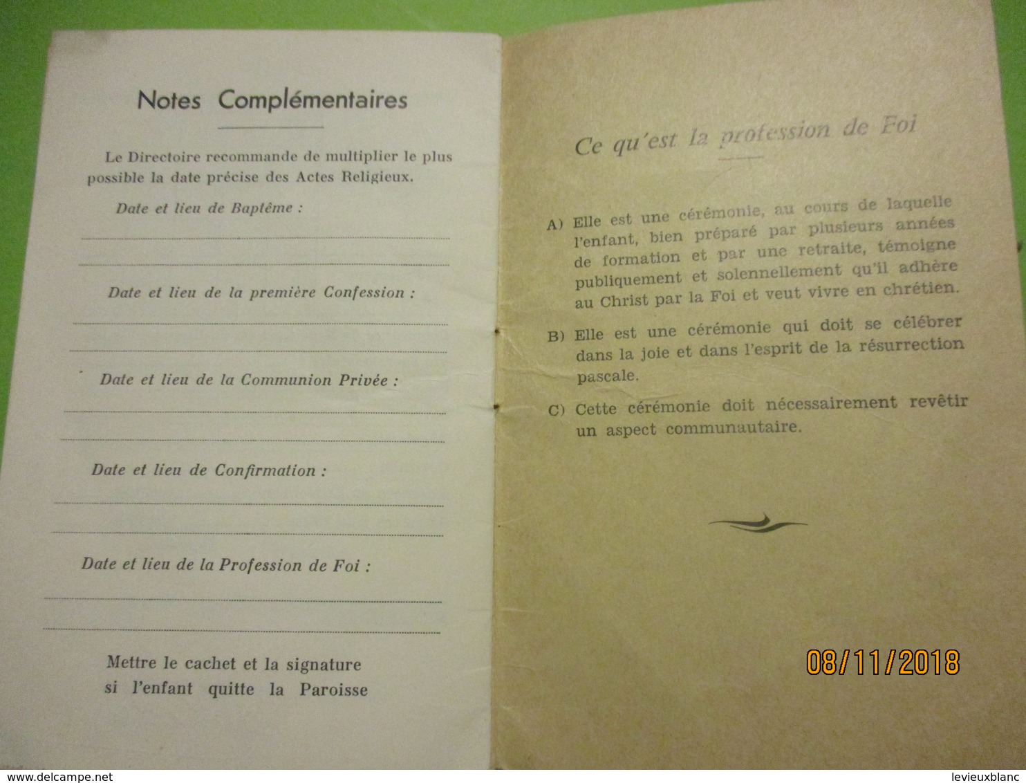 Carnet de Messe et de Cathéchisme pour un an /Paroisse Saint Nicolas/Méziéres sur Seine/RECTON/1968-69   CAN757