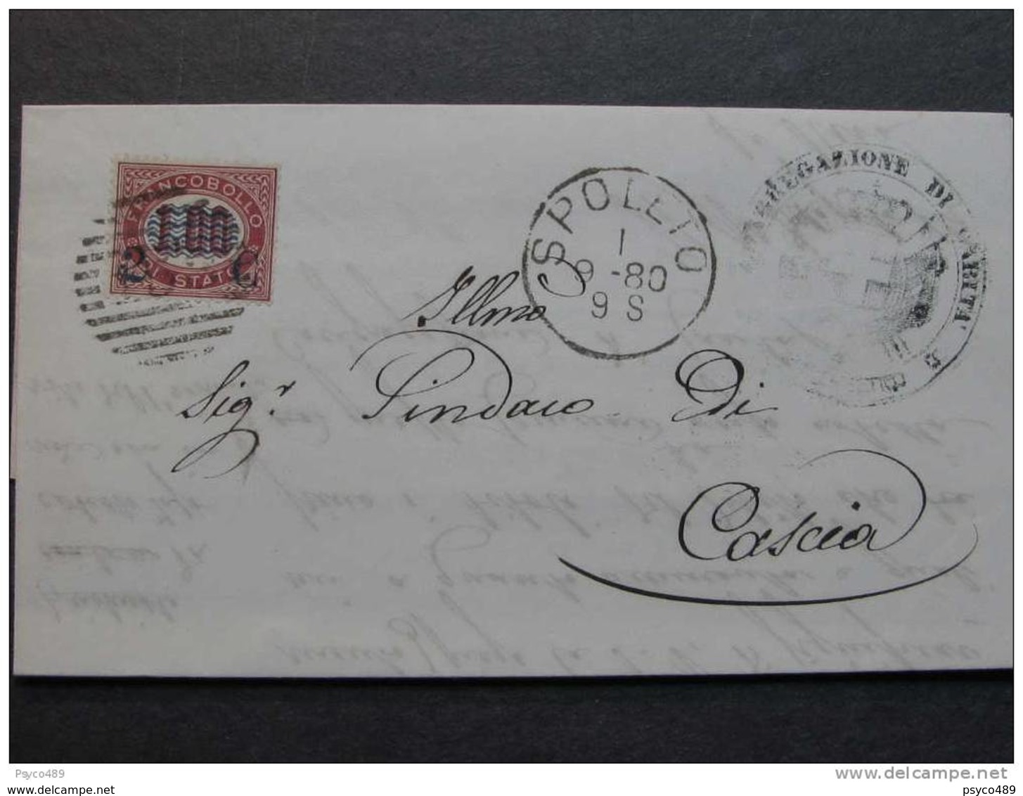 ITALIA Regno-1878- "Ondine" C. 2 Su 1,00 SPOLETO>CASCIA (descrizione) - Storia Postale