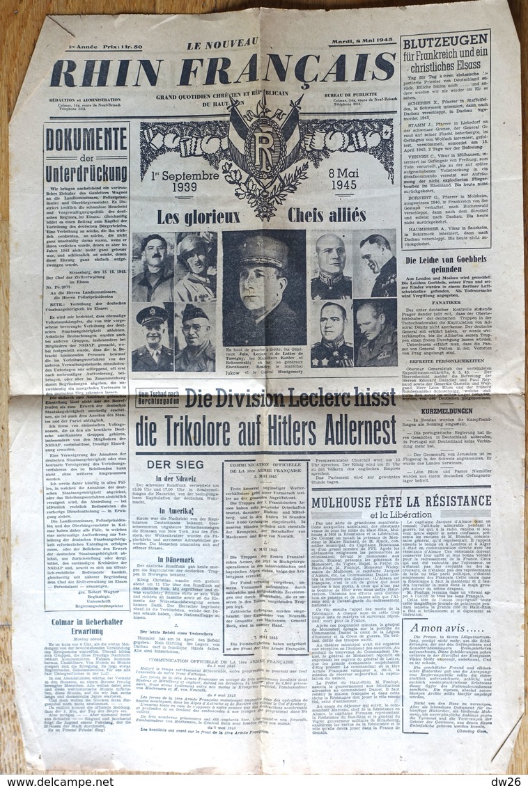 F - Journal Alsacien: Le Nouveau Rhin Français - 2 Journaux: 8  Et 9 Mai 1945 - Victoire, Libération, Croix De Lorraine - Other & Unclassified