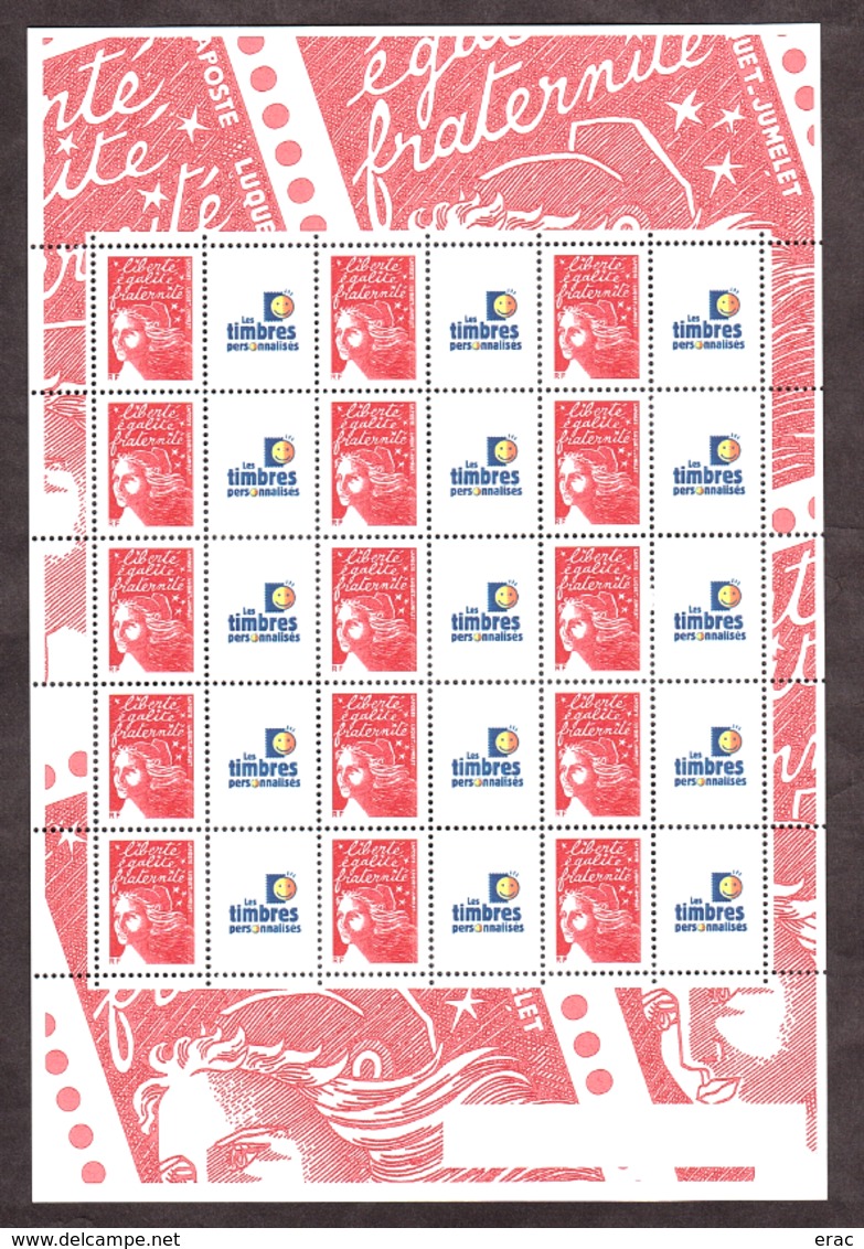 2003 - Feuille F3417a - Neuf ** - Marianne Du 14 Juillet (tp De 2001) - Vignette "Les Timbres Personnalisé" - Gomme Mate - Andere & Zonder Classificatie