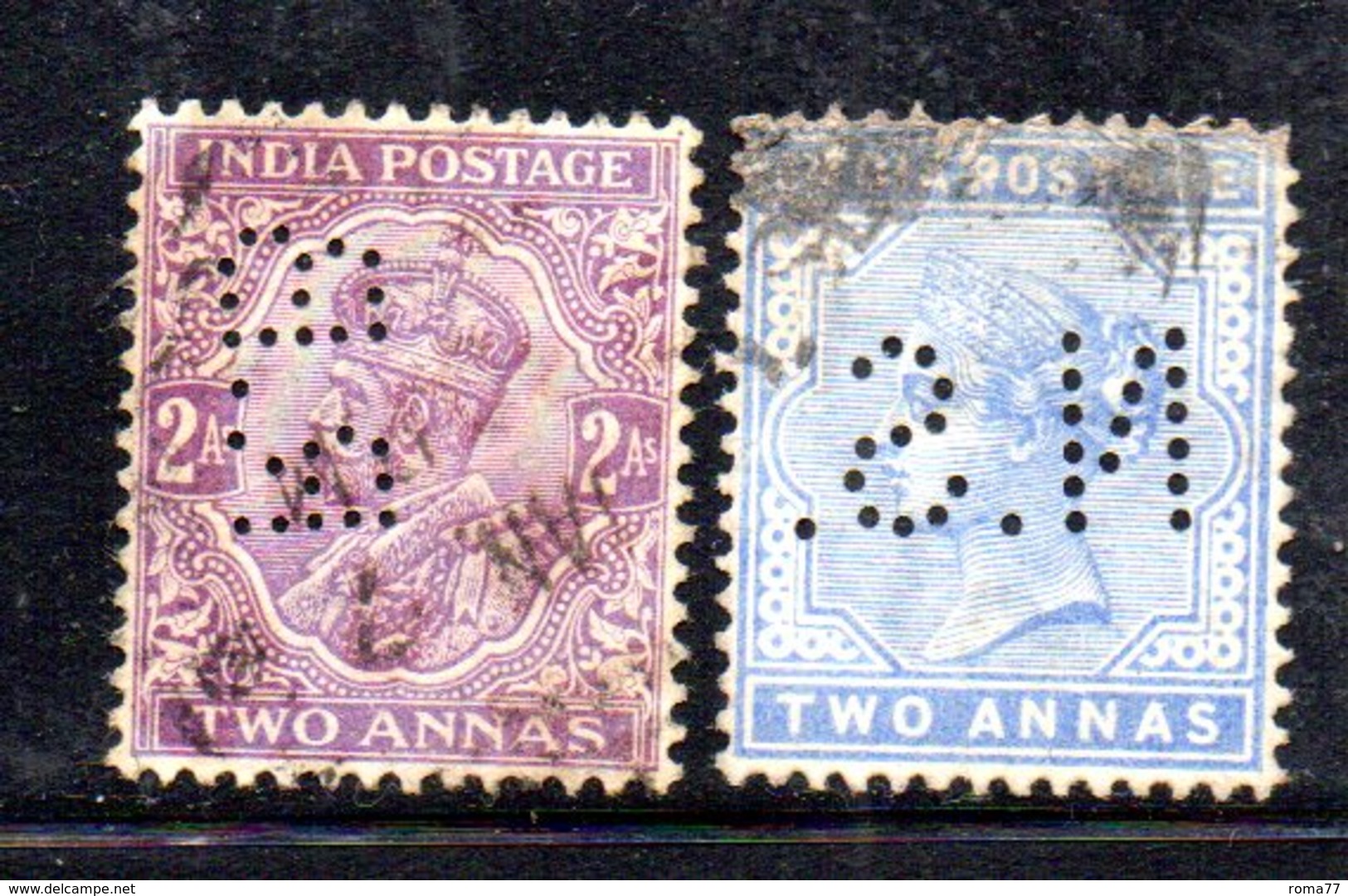R1371 - INDIA , Due Valori Usati . Perfins - 1911-35 King George V