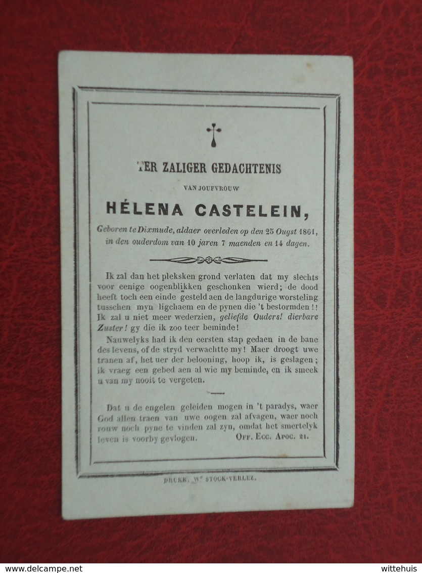 Hélena Castelein Geboren Te Dixmude En Aldaar Overleden  1861  (2scans) - Religion &  Esoterik