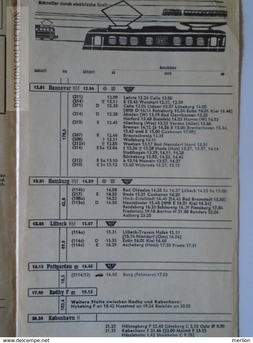 ZA117.9 Timetable  F211 Italia Express Roma Kobenhavn - 1966 - DB  Heavy Usage - Europe