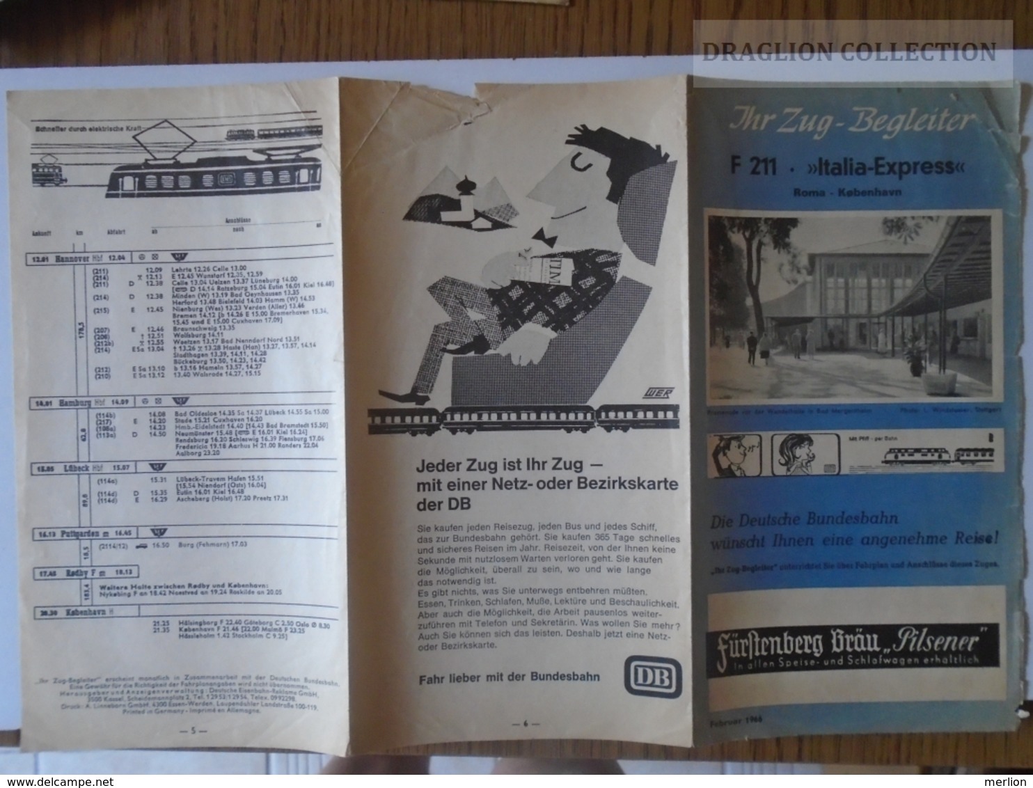 ZA117.9 Timetable  F211 Italia Express Roma Kobenhavn - 1966 - DB  heavy usage