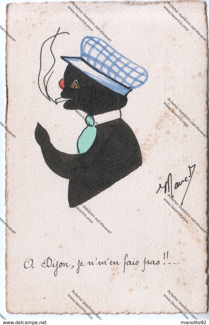 TRES RARE CPA 21 : "A Dijon, Je N'm'en Fais Pas !!" Représentant Chat Noir Humanisé Et Fumant Une Cigarette Datée 1928 - Animaux Habillés