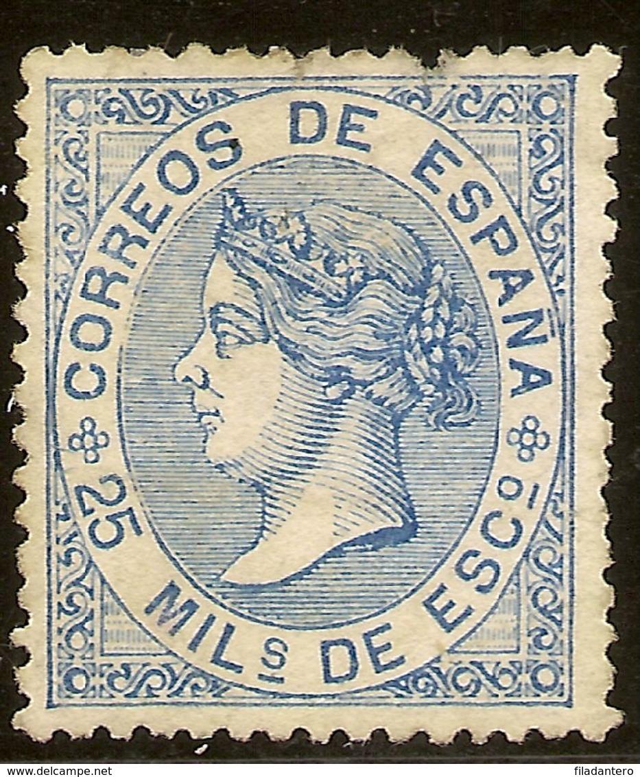 Edifil  97 (*) Mng  25 Mílésimas Escudo Azul  Isabel II   1868  NL968 - Nuevos