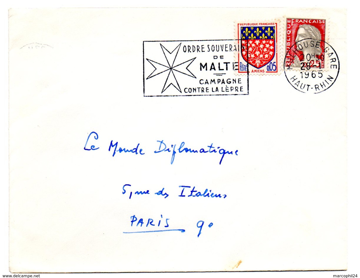 RHIN / Haut - Dépt N° 68 = MULHOUSE GARE 1965 = FLAMME SECAP Illustrée D'une CROIX ' ORDRE De MALTE / LEPRE ' - Disease