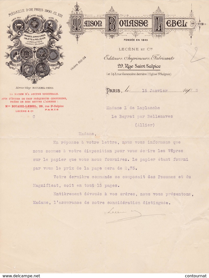 75 PARIS  COURRIER 1902 Editeurs Imprimeurs  MAISON BOUASSE LEBEL ( Image Pieuse )     A83 - Drukkerij & Papieren