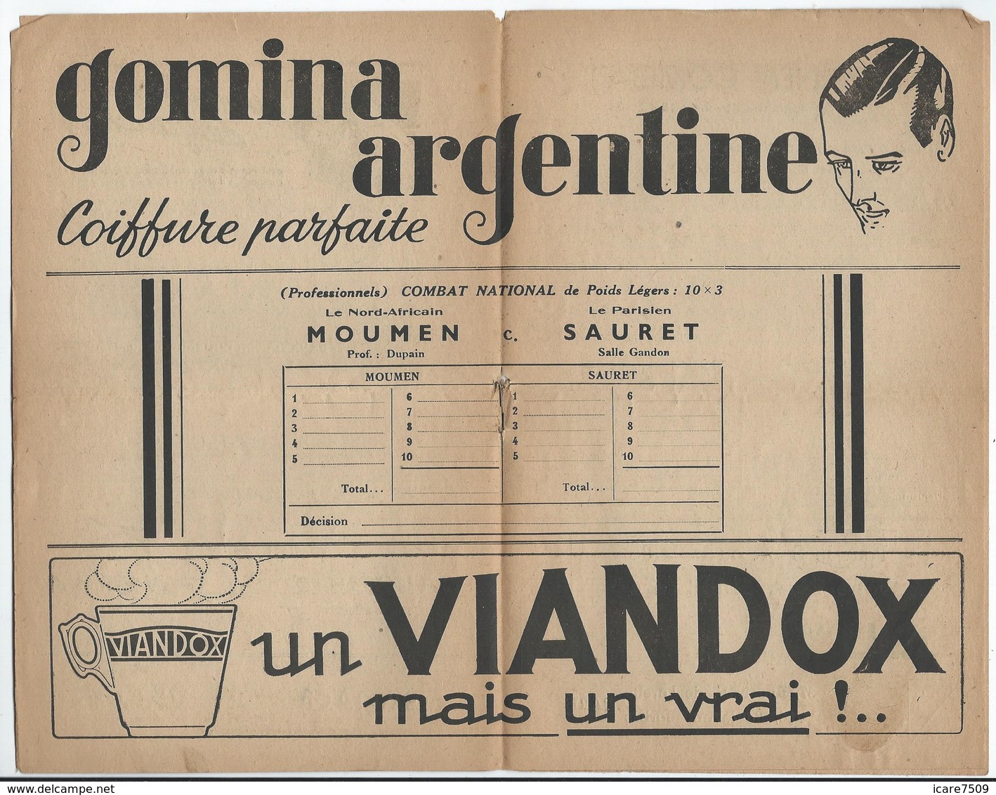 PARIS - Arènes Du Grand-Palais - Gala De Boxe Du 26 Janvier - 8 Pages Nombreuses Pub. Dont Gomina Et Viandox - Programmes