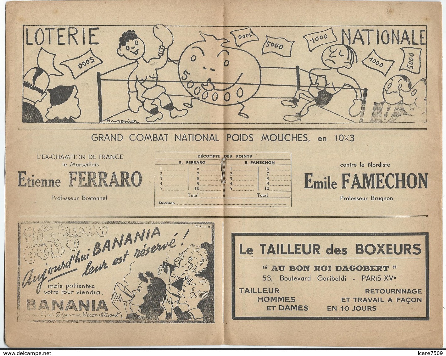 PARIS - BOXE Au Palais De Glace Réunion Du 14 Mai 1944 - 8 Pages Nombreuses Pub. Dont Loterie Nationale Et Banania - Programs