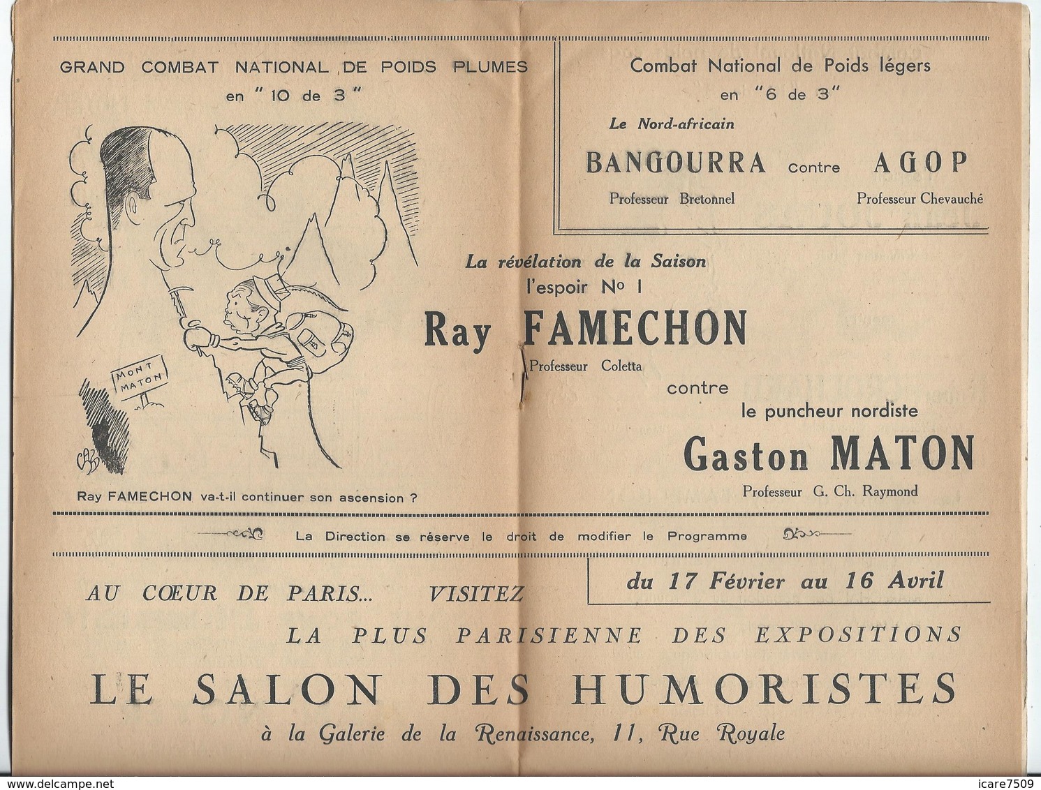 PARIS - BOXE Au Palais De Glace Réunion Du 25 Février - 12 Pages Nombreuses Pub. Dont Banania Et Bar Américain - Programmes