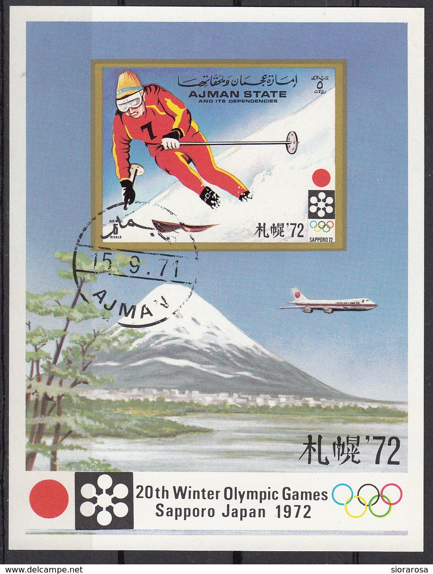 Ajman 1971 Bf. 335B Olympic Winter Games Sapporo. Skiing Sci Sheet Imperf. CTO - Ajman