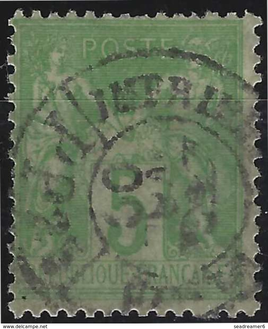 1898 Sage N°102 Obl 5c Vert/jaune N/B Oblitéré Dateur Paris Imprimés PP25 En Noir Superbe !! - 1898-1900 Sage (Type III)