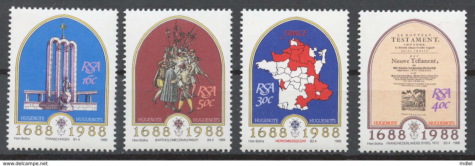 South Africa 1988 Mi# 727-30** FRENCH HUGUENOT SETTLEMENT OF THE CAPE, 300th ANNIV. - Nuevos