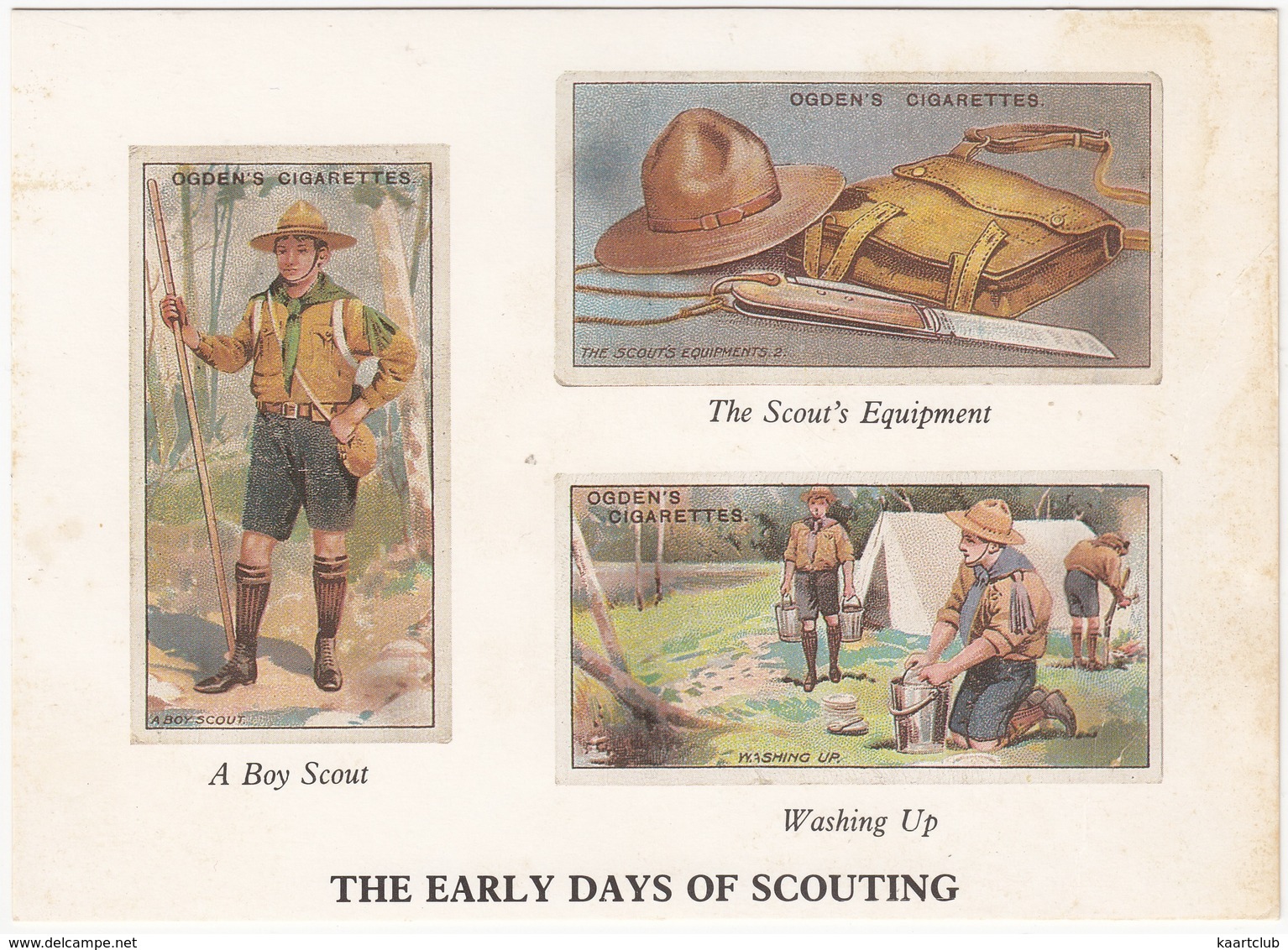 SCOUTING: 'The Early Days Of Scouting' - 3x Ogden's Cigarettes: BOY SCOUT, Equipment, Washing Up - (Delpool Postcard) - Padvinderij