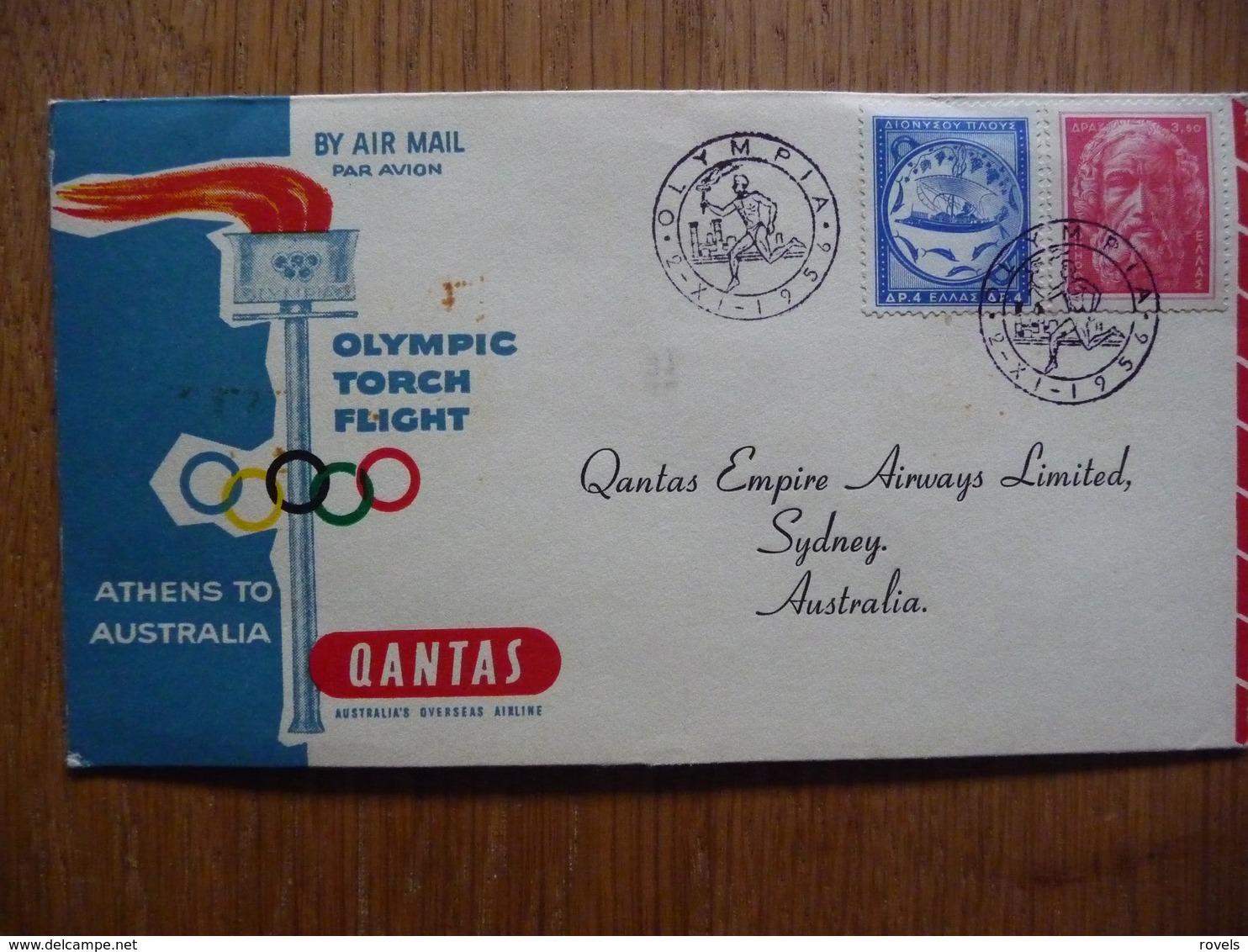 GREECE OLYMPIC TORCH FLIGHT ATHENE TO AUSTRALIA 22-11-1956 - FDC