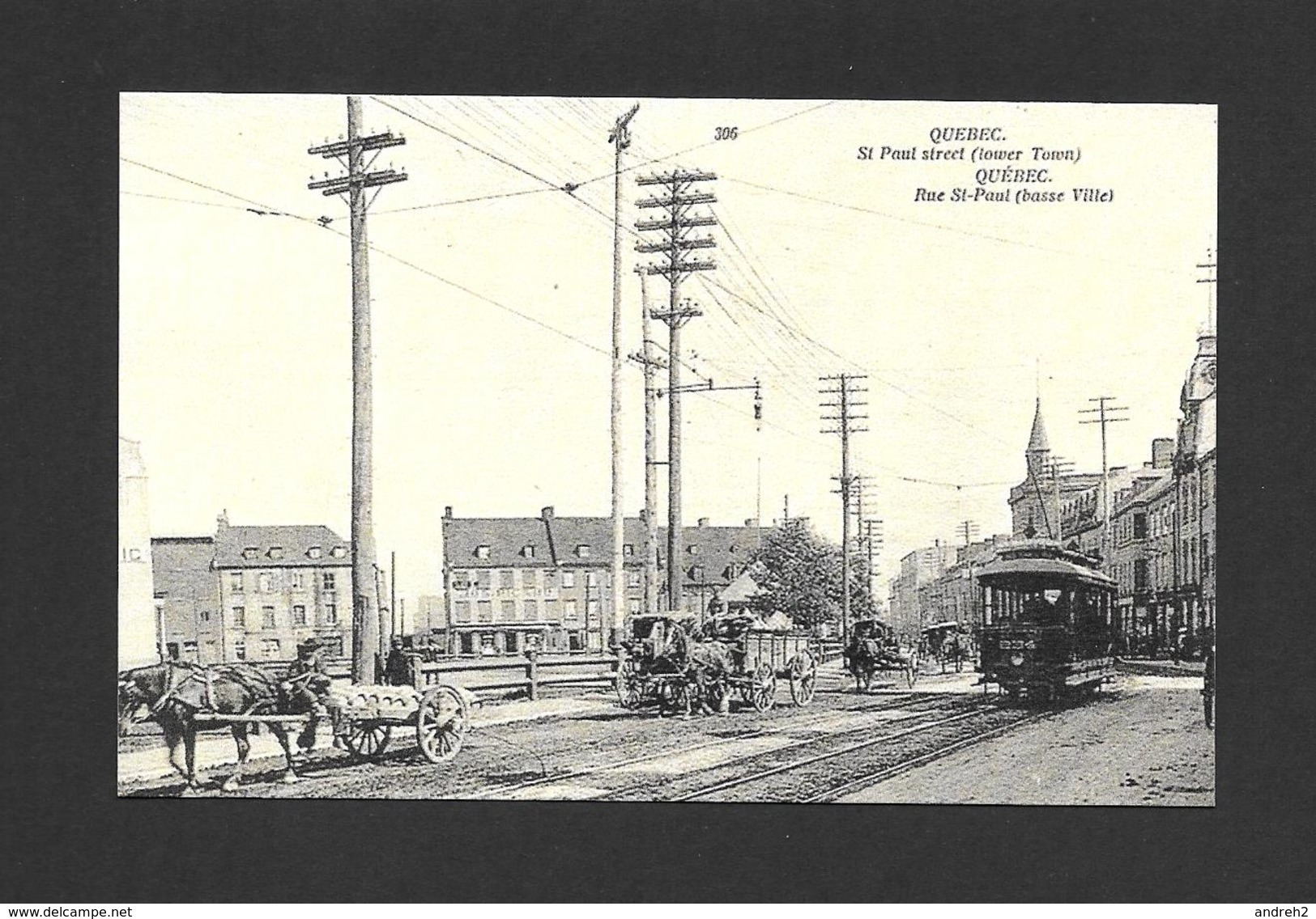 QUÉBEC - VILLE DE QUÉBEC - RUE ST PAUL ( BASSE VILLE ) VERS 1907 - TRAMWAY ÉLECTRIQUE ET VOITURES AVEC CHEVAUX - Québec - La Cité