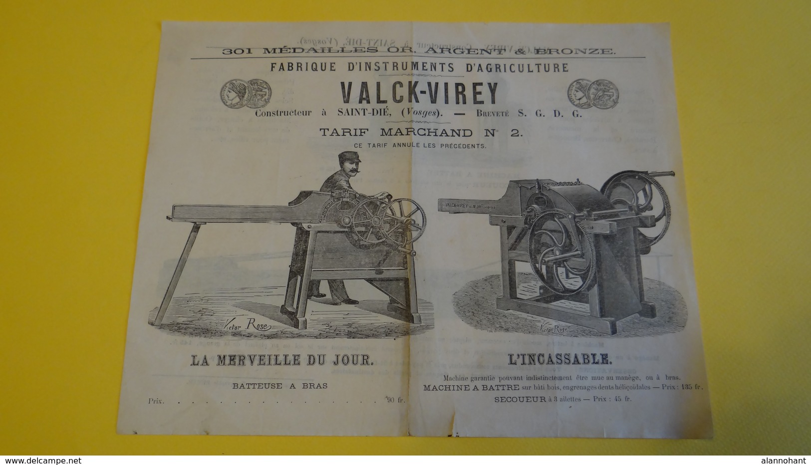 TARIF D'INSTRUMENTS D'AGRICULTURE VALCK-VIREY  SAINT-DIE VOSGES - Agriculture