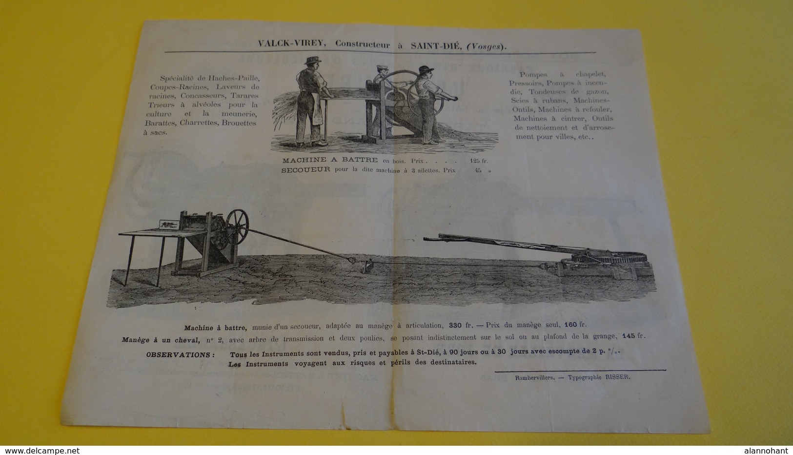 TARIF D'INSTRUMENTS D'AGRICULTURE VALCK-VIREY  SAINT-DIE VOSGES - Agriculture