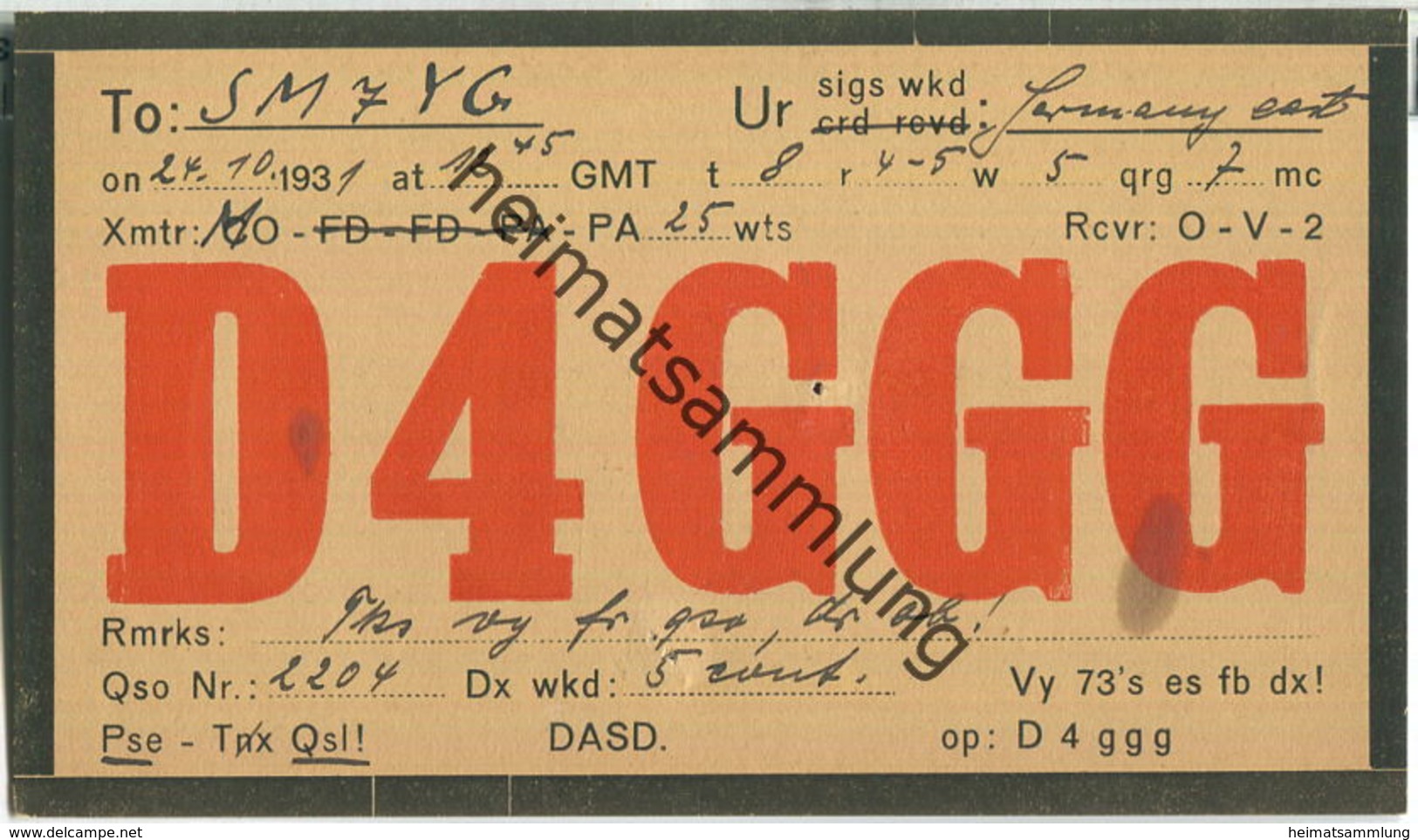 QSL - QTH - D4GGG - 1931 - Amateurfunk