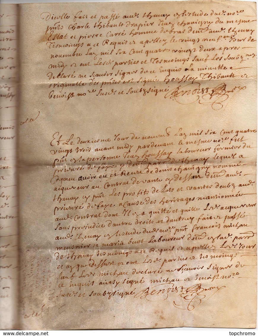 Acte Notarial Notaire Vente Manuscrit Sur Parchemin Thenay Cachet Généralité Tours Dix Sols 4 P.1682 - Manuscripts