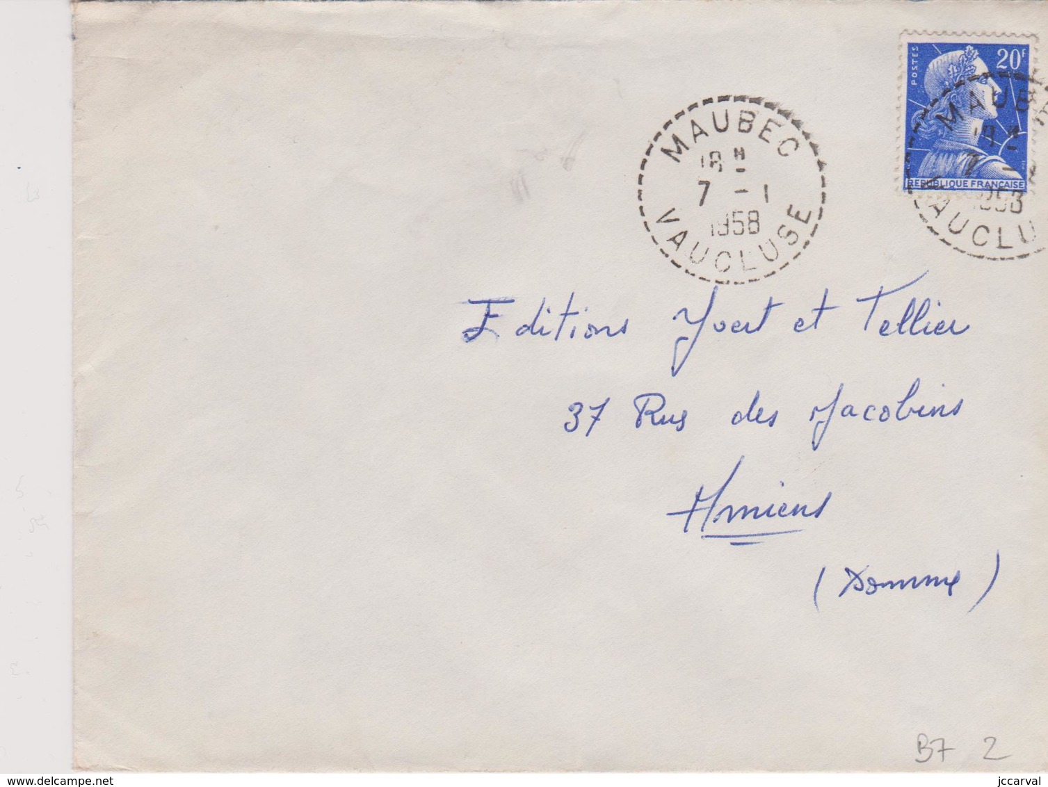 Lettre Maubec (84) Vaucluse - Cachet B7 - 1921-1960: Modern Period