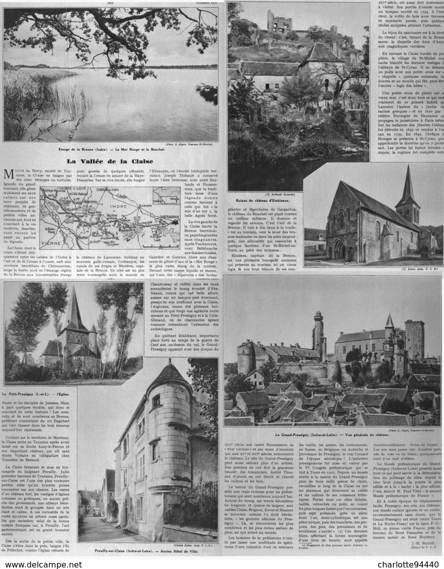 LA VALLEE De La CLAISE " CELLE-GENAND / PETIT Et GRAND-PRESSIGNY/ PREUILLY-SUR-CLAISE / MEZIERES-EN-BRENNE " 1936 - Centre - Val De Loire