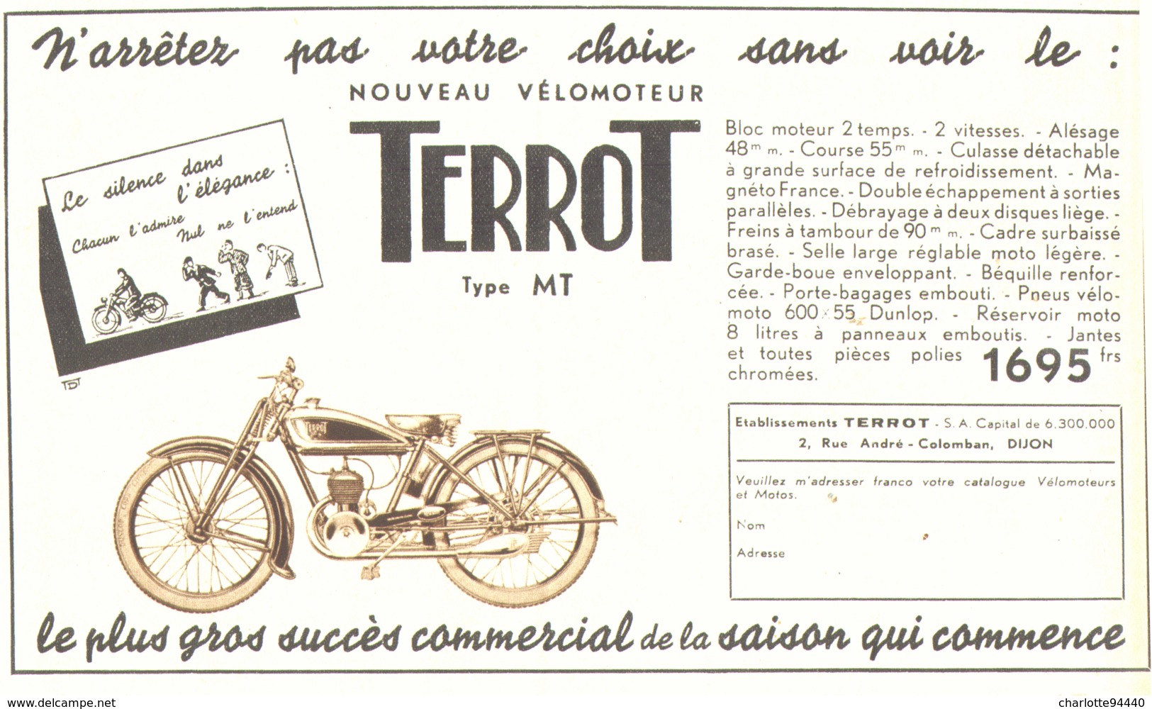 PUB MOTO  "  TERROT  TYPE MT "  1936 (3 ) - Motos