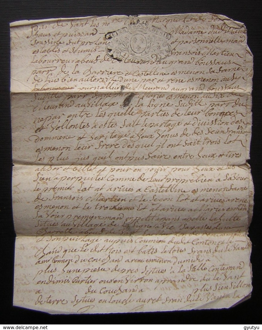 1731 Généralité De Poitiers Joli Cachet 16 Deniers Sur Un Document Concernant Castellines Esmenon Et Son Mari - Manuscrits