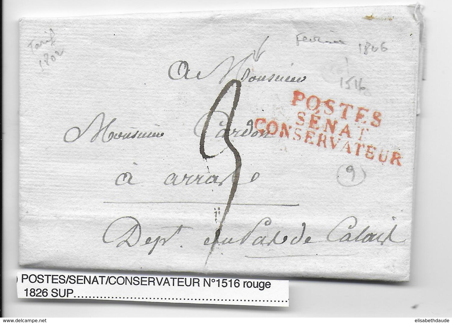 1806 - LETTRE Avec MARQUE POSTES SENAT CONSERVATEUR à PARIS => ARRAS (PAS DE CALAIS) - 1801-1848: Vorläufer XIX