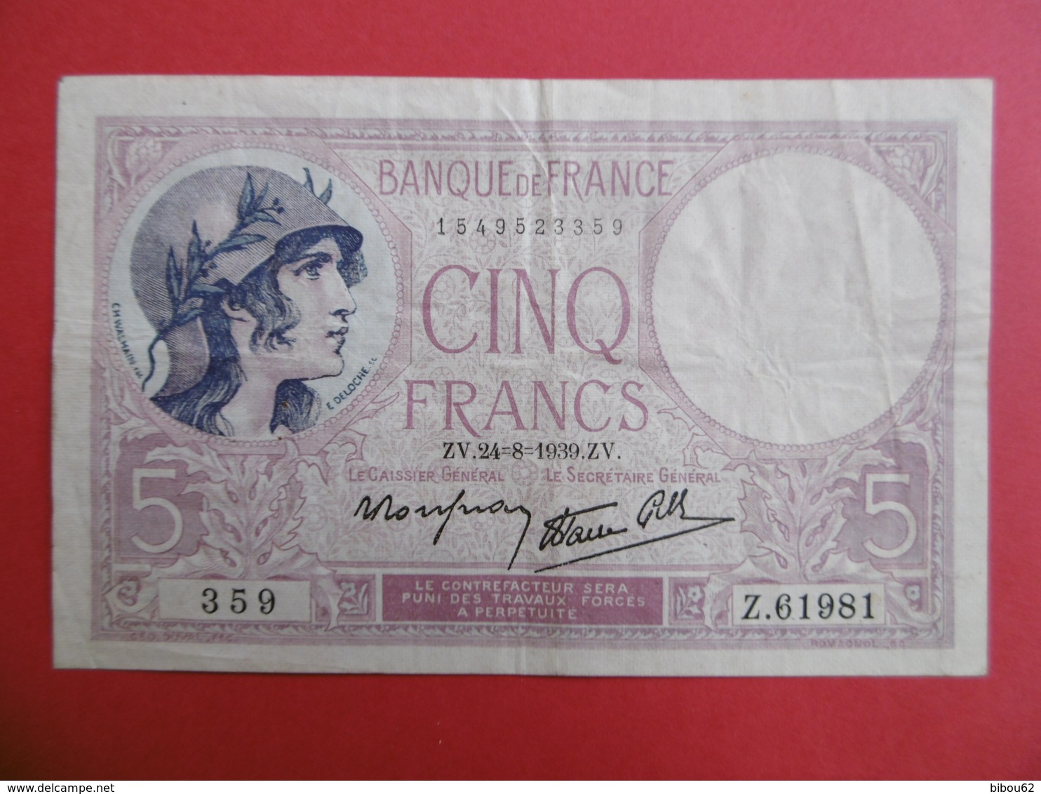 BILLET De CINQ FRANCS  - - 5 F 1917-1940 ''Violet''