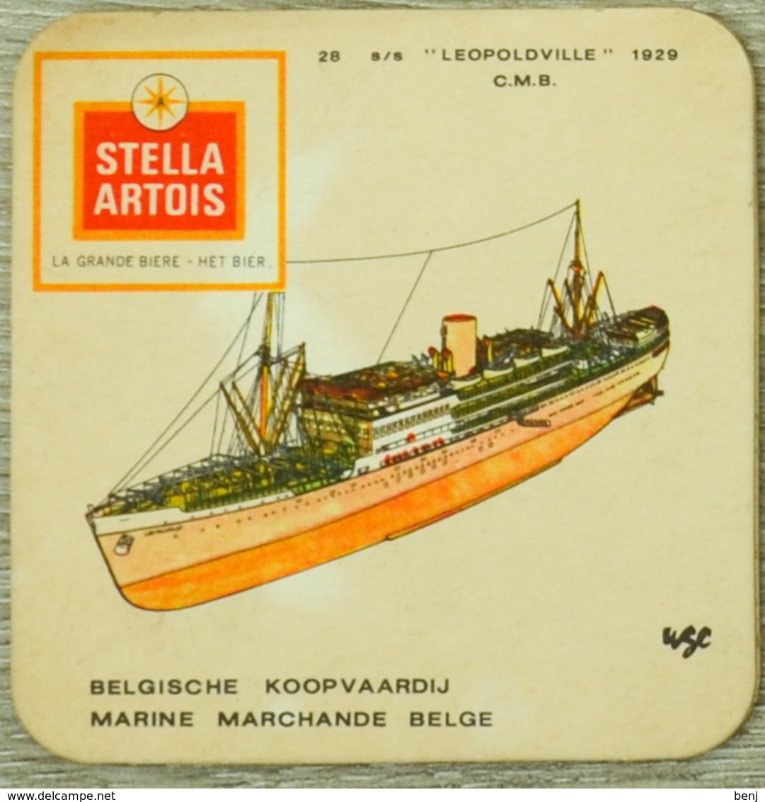 Sous-bock STELLA ARTOIS Marine Marchande Belgique Belgie Koopvaardij 28 Leopoldville 1929 CMB Bateau (CX) - Sous-bocks