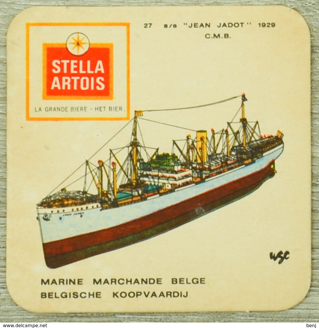 Sous-bock STELLA ARTOIS Marine Marchande Belgique Belgie Koopvaardij 27 Jean Jadot 1929 CMB Bateau (CX) - Sous-bocks