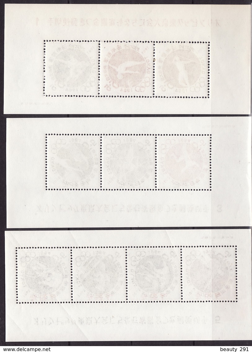 JAPAN 1964-Olympic Games, Tokyo, Set Of 6 Sheets Ovpt. - Mi Bl. 67-72 - SPECIMEN (MIHON) - Rare! - MNH** VF - Blocks & Sheetlets