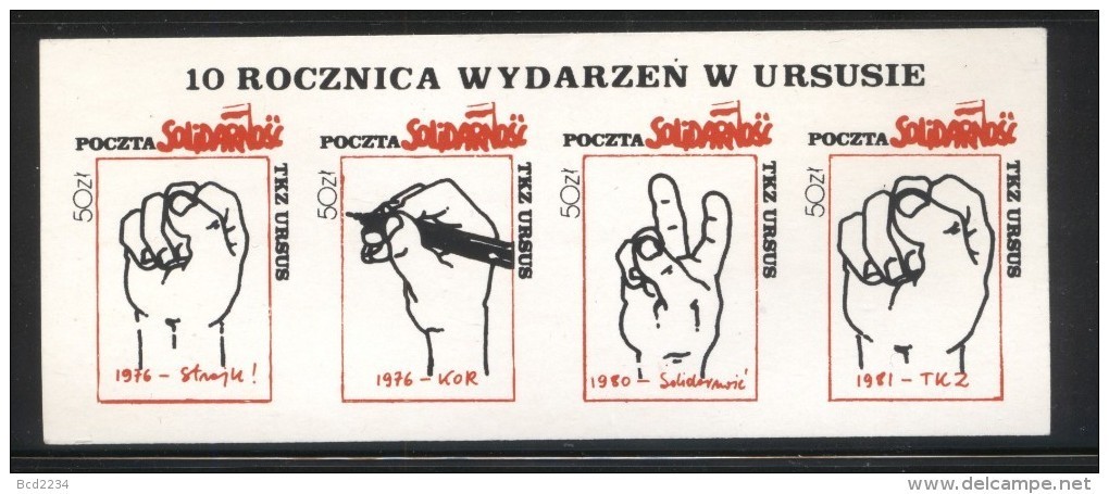 POLAND SOLIDARITY POCZTA SOLIDARNOSC 1986 10TH ANNIV OF URSUS PROTESTS MS 1976 1980 1981 - Solidarnosc Vignetten